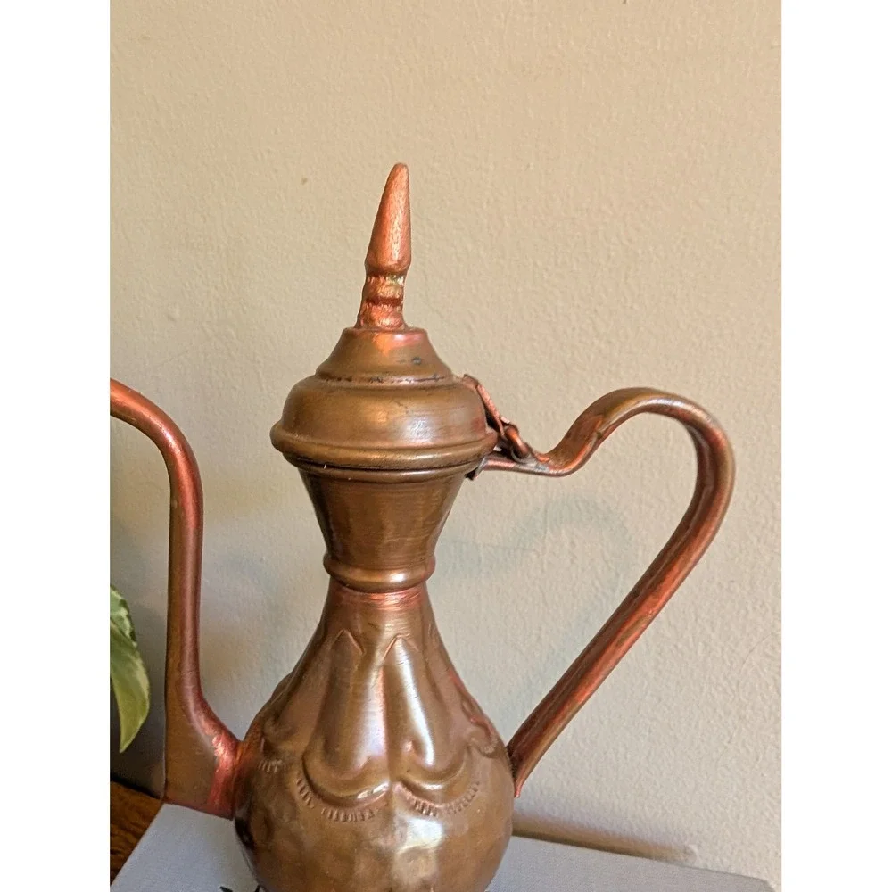 Vintage Copper Dallah Coffee Pot Middle Eastern Hand Hammered Decorative Pitcher
